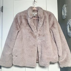 Magaschoni small solid taupe-hpink faux fur jacket